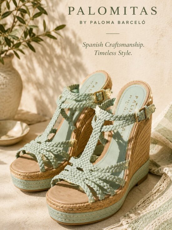 Paloma Barcelo Shoes - Palomitas by Paloma Barceló Mint Braided Platform Espadrille Wedge Sandals EU 40